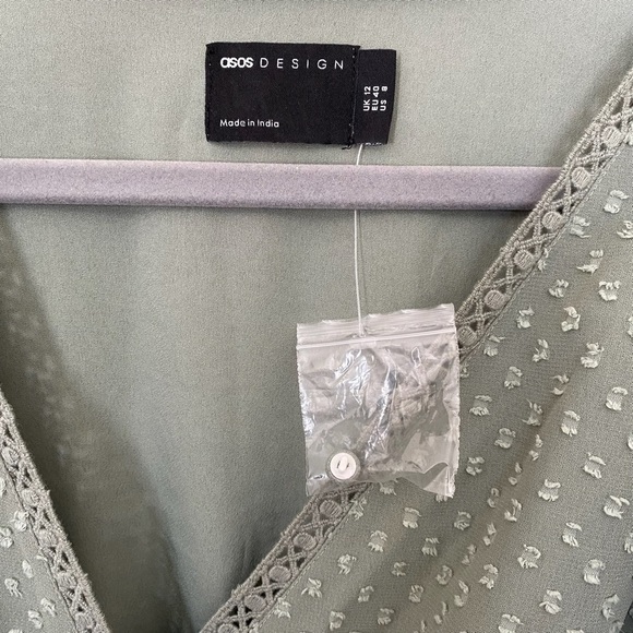 ASOS Tiered Green Maxi Dress Swiss Dot Pattern Size US 8 - Picture 2 of 6